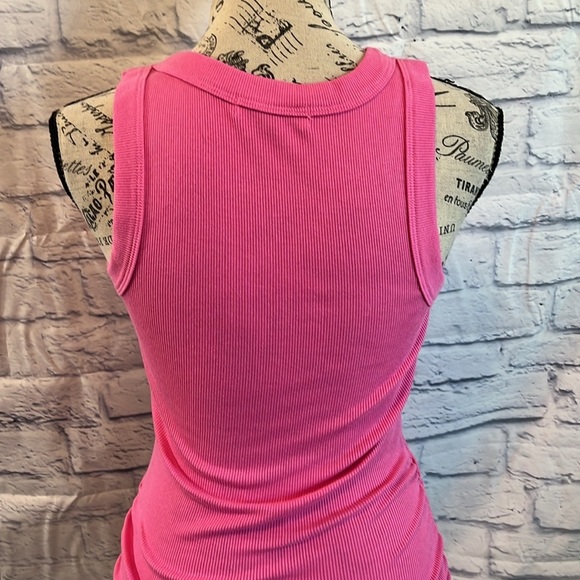 Michael Stars Fuchsia Ribbed Midi Dress Ruched Sides Size XS - Picture 5 of 6